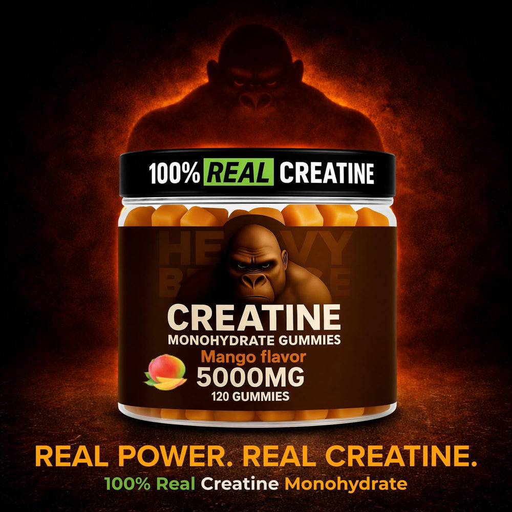Heavy Balance Creatine Gummies bottle on travel bag showing portability.