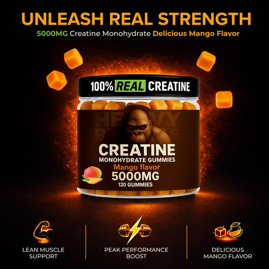 Heavy Balance Creatine Gummies serving size demonstrates daily intake for workouts.