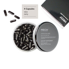 HECH Caviar capsules being poured to show easy daily intake