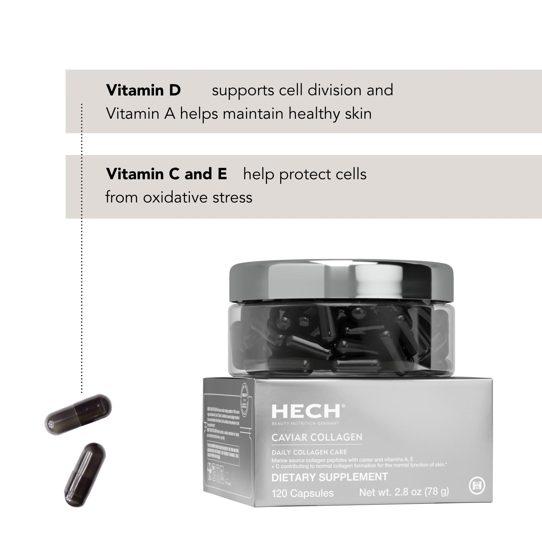 HECH Caviar capsules label detail confirms key ingredients and dosage