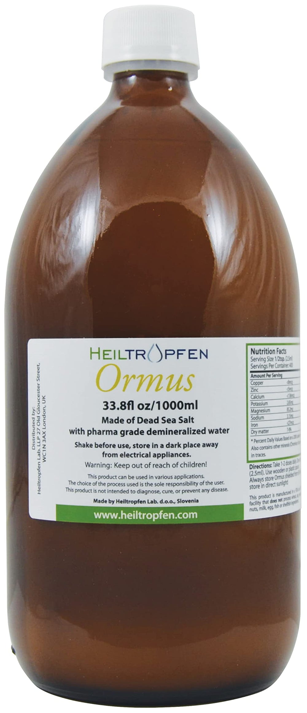 Heiltropfen Ormus 33.8 oz bottle in amber glass protecting potency