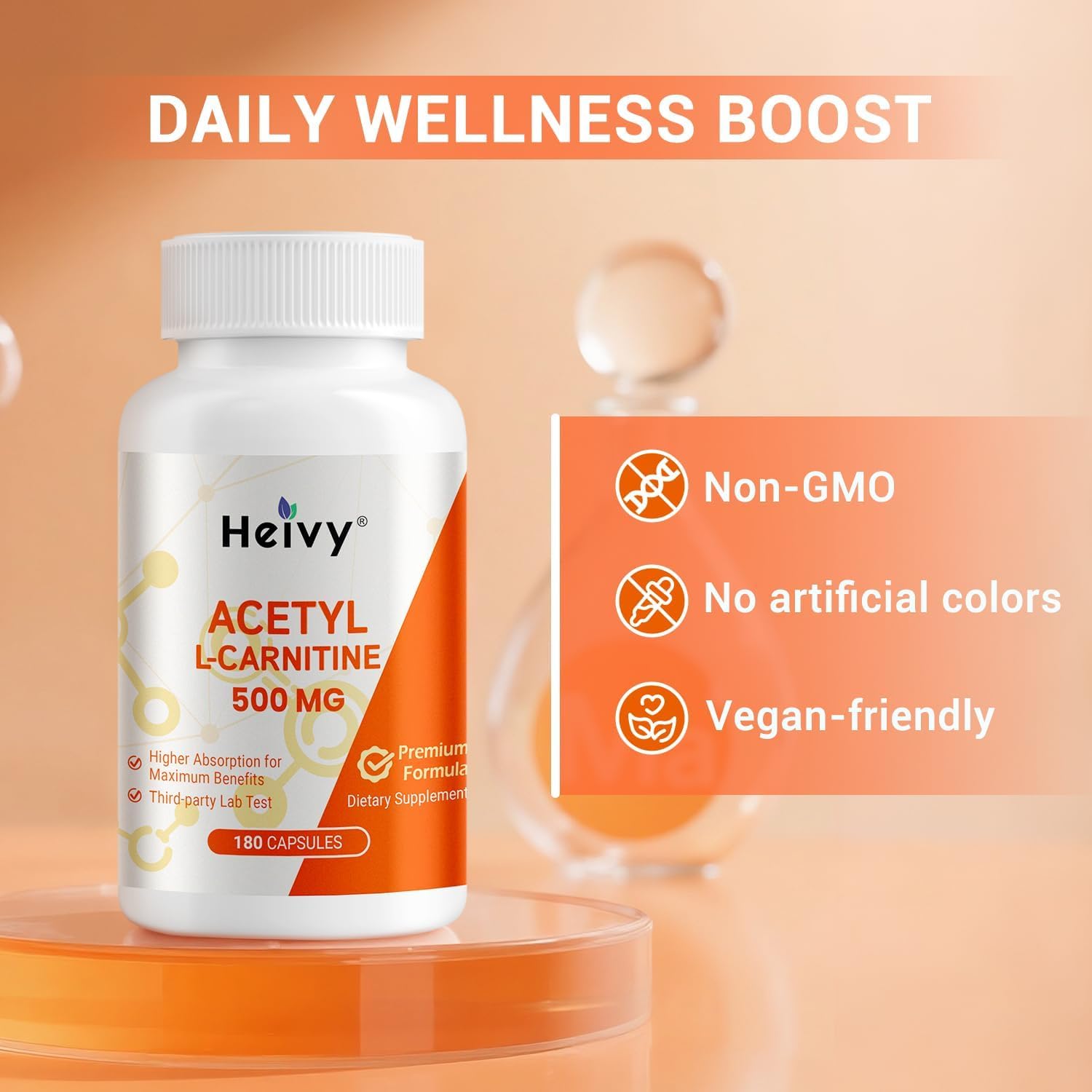 Outer packaging of Heivy Acetyl L-Carnitine 500 mg 2-pack
