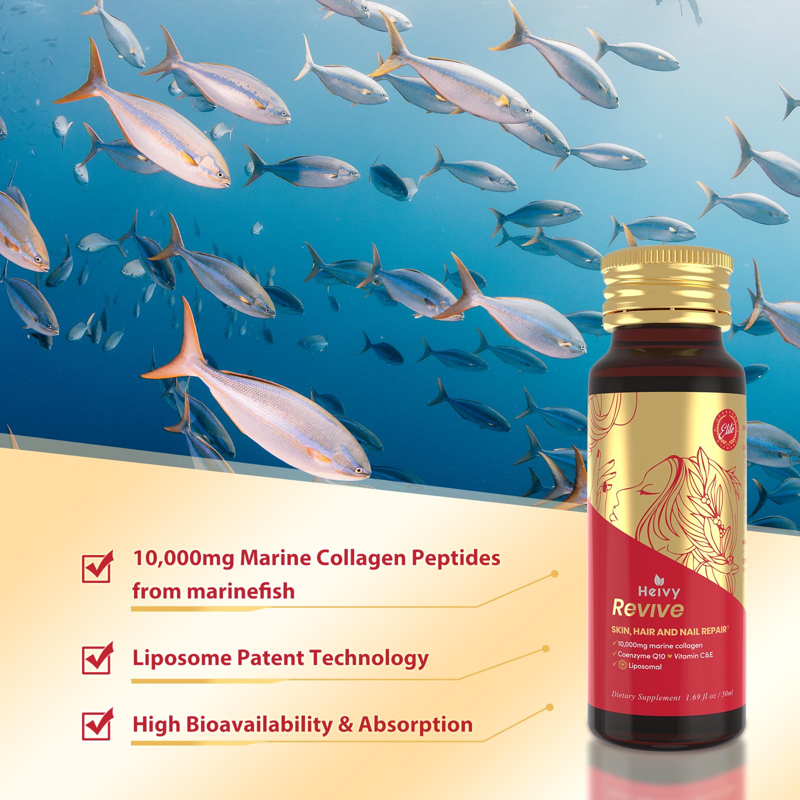 Heivy Liposomal Liquid Collagen multi-pack, convenient 10-bottle supply.