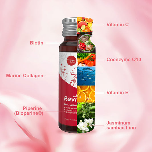 Heivy Liquid Collagen bottle pour demonstrates convenient daily use for skin vitality.
