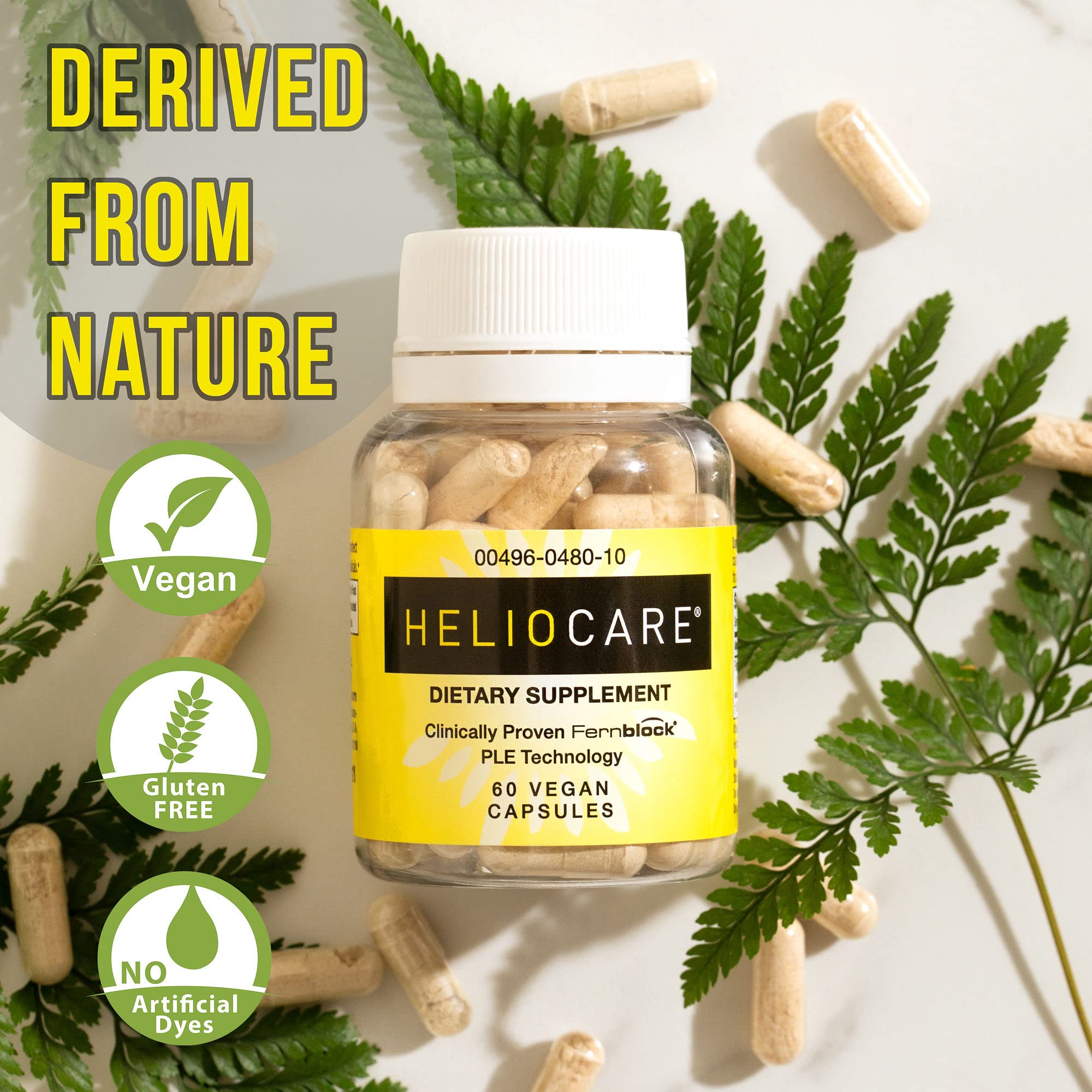 Heliocare packaging displayed on a bright kitchen counter.