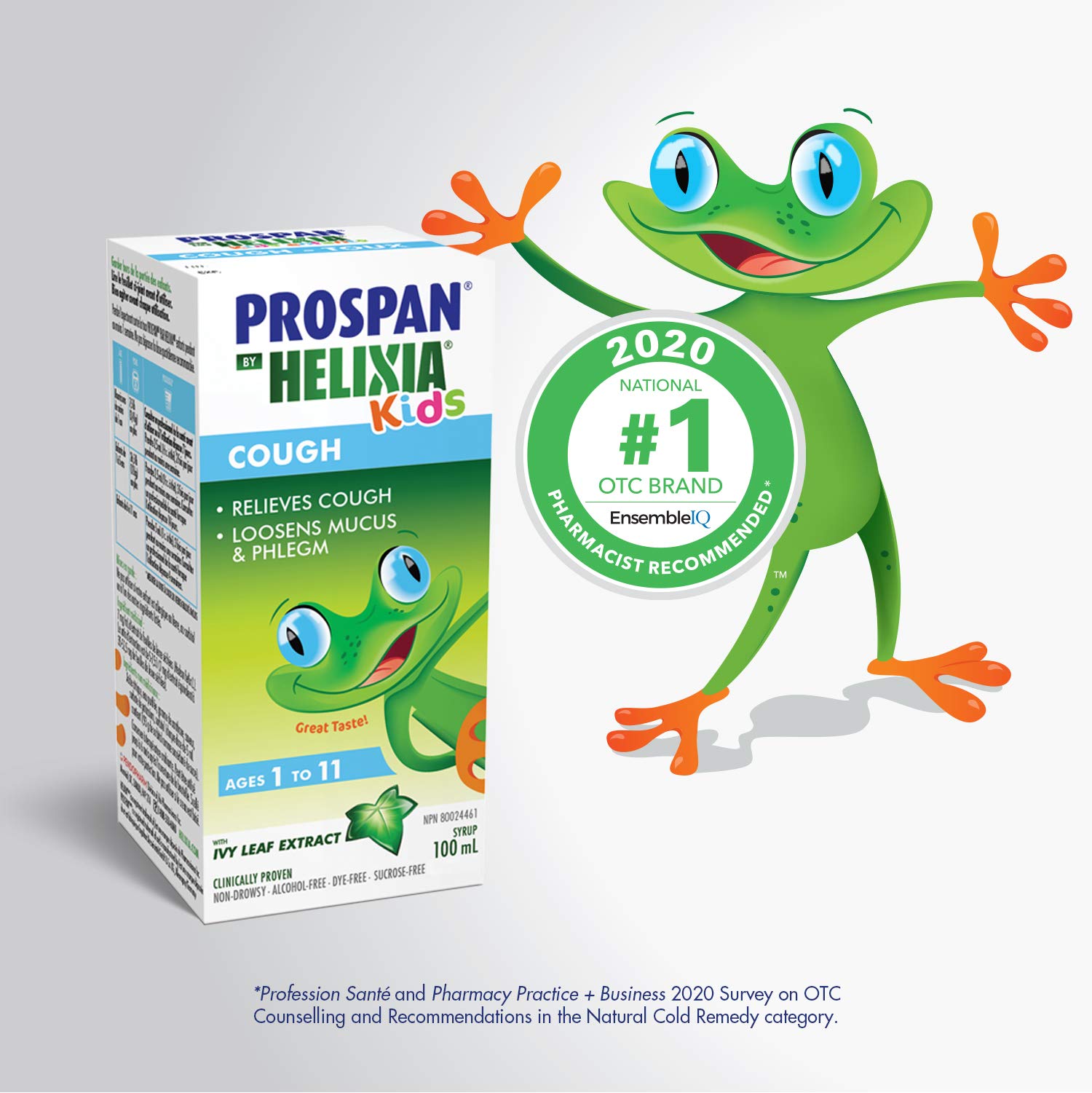 Helixia Prospan bottle on a shelf signaling a safe, all natural option for kids