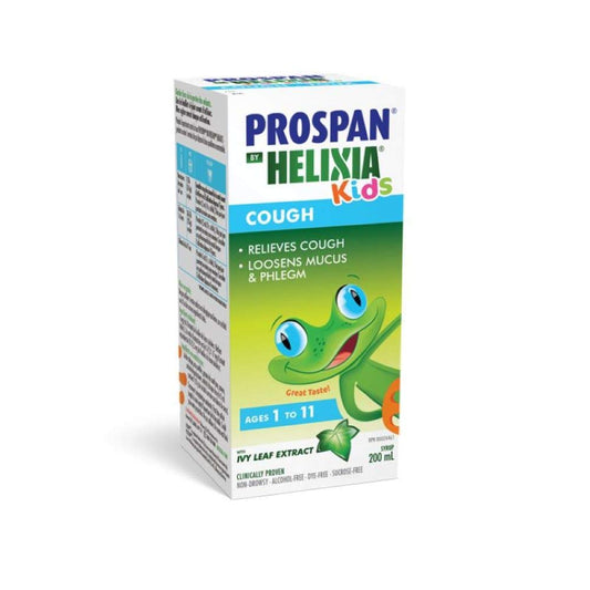 Helixia Prospan cough syrup bottle showing 200 ml size for easy dosing