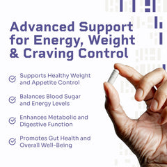 Close-up of Hello100 product highlighting gut barrier support and microbiome balance.
