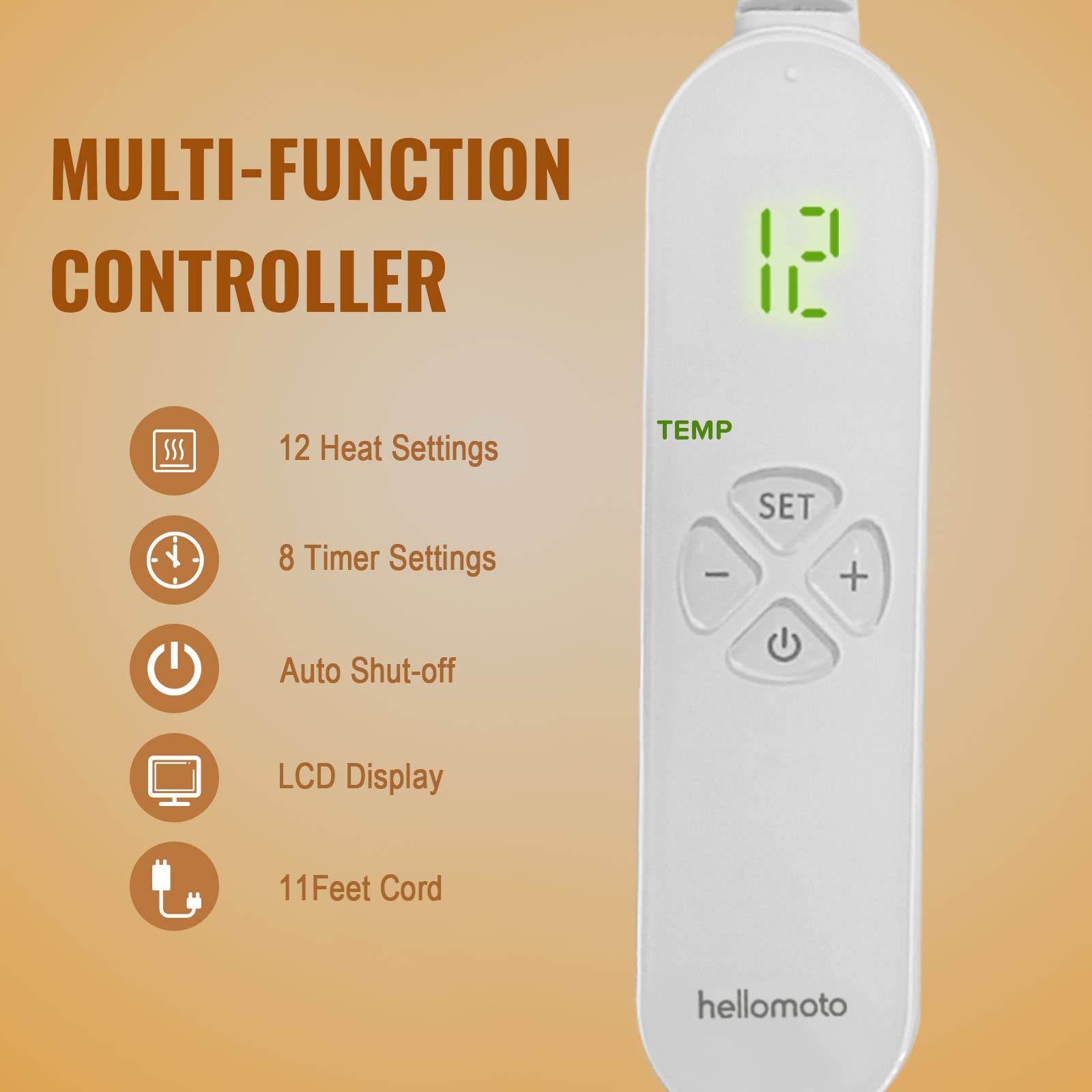 HELLOMOTO heating pad provides dry and moist heat options for flexible relief.