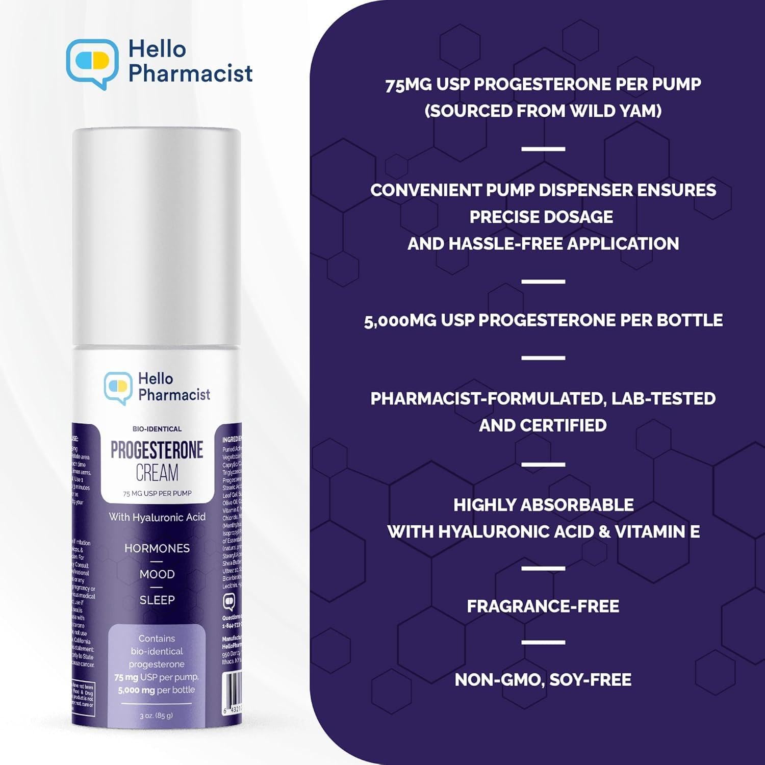 HelloPharmacist Bioidentical Progesterone Cream texture swirls show smooth absorption.