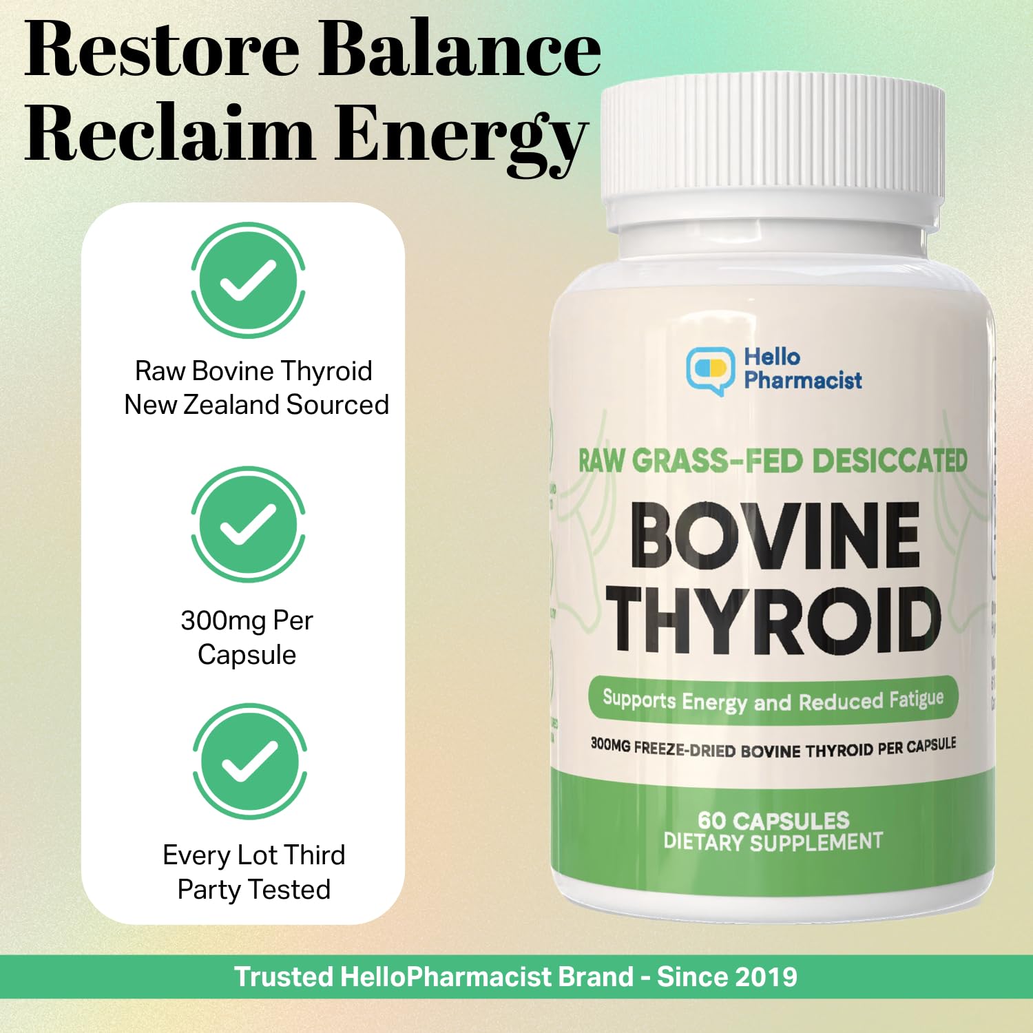 HelloPharmacist energy-support visual conveying natural vitality from quality thyroid product.