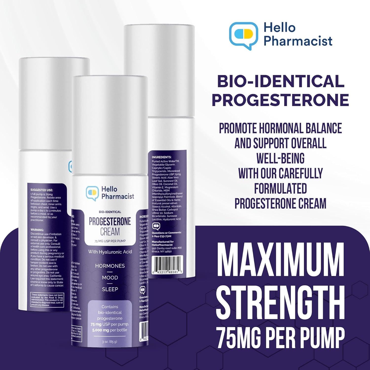 HelloPharmacist Progesterone Cream pump dispenser demonstrates precise dosing for easy use.