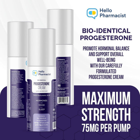 HelloPharmacist Progesterone Cream pump dispenser demonstrates precise dosing for easy use.