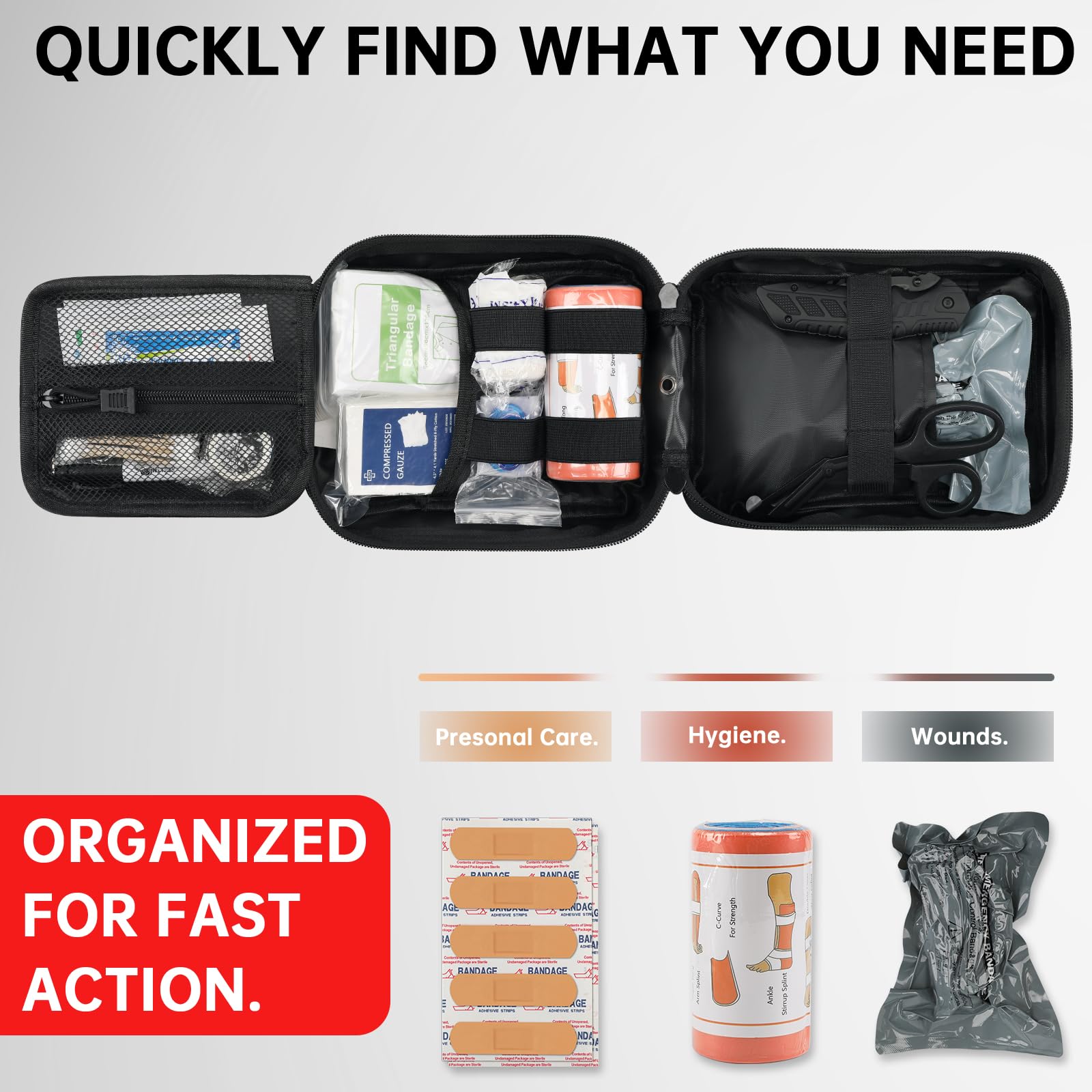 Heltrek Trauma Kit open panel demonstrates grab-and-go access for rapid response.