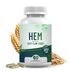 Hem Healer Easy-Flow Fiber bottle closeup promotes gentle, plant-based digestion