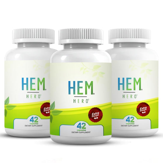 Hem Healer Hem Hero Extra Strength capsules for daily hemorrhoid support.