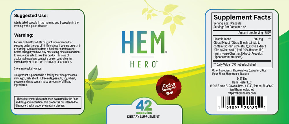 Hem Healer Hem Hero Extra Strength packaging highlights natural hemorrhoid care.