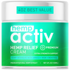 HEMPACTIV Cooling Cream menthol jar demonstrating fast cooling for tired muscles.