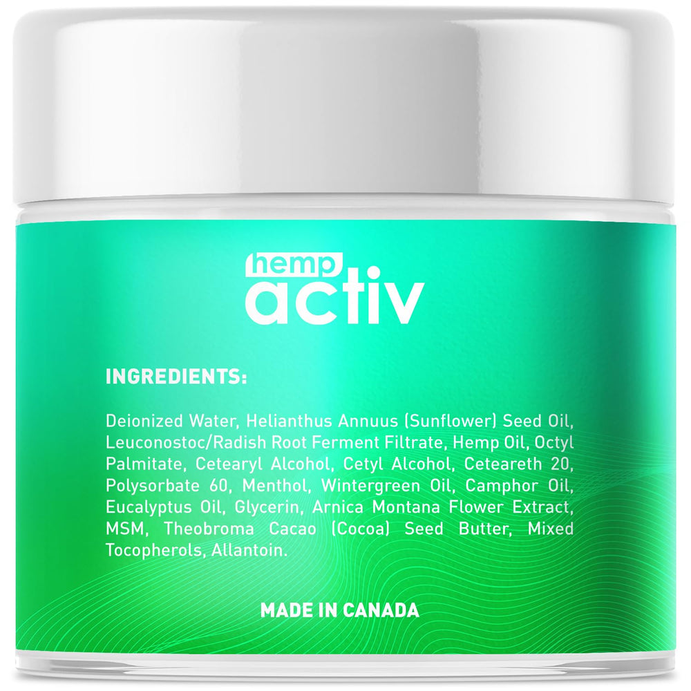 HEMPACTIV Cooling Cream packaging display in a retail setting.