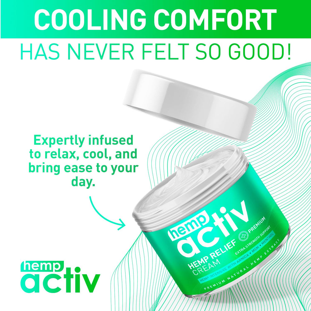 HEMPACTIV Cooling Cream shown as a smooth, non-greasy finish on skin.