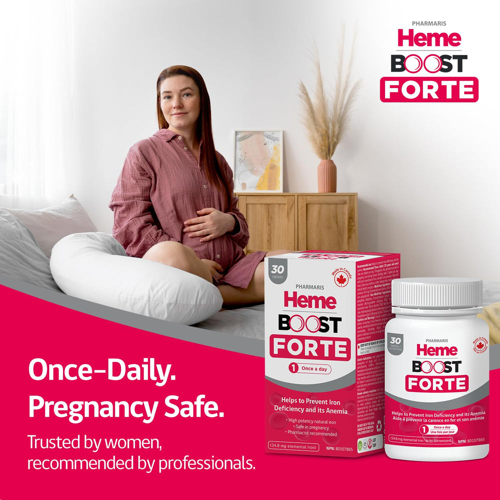 Hemeboost Forte close-up tablet highlighting high absorption formula.