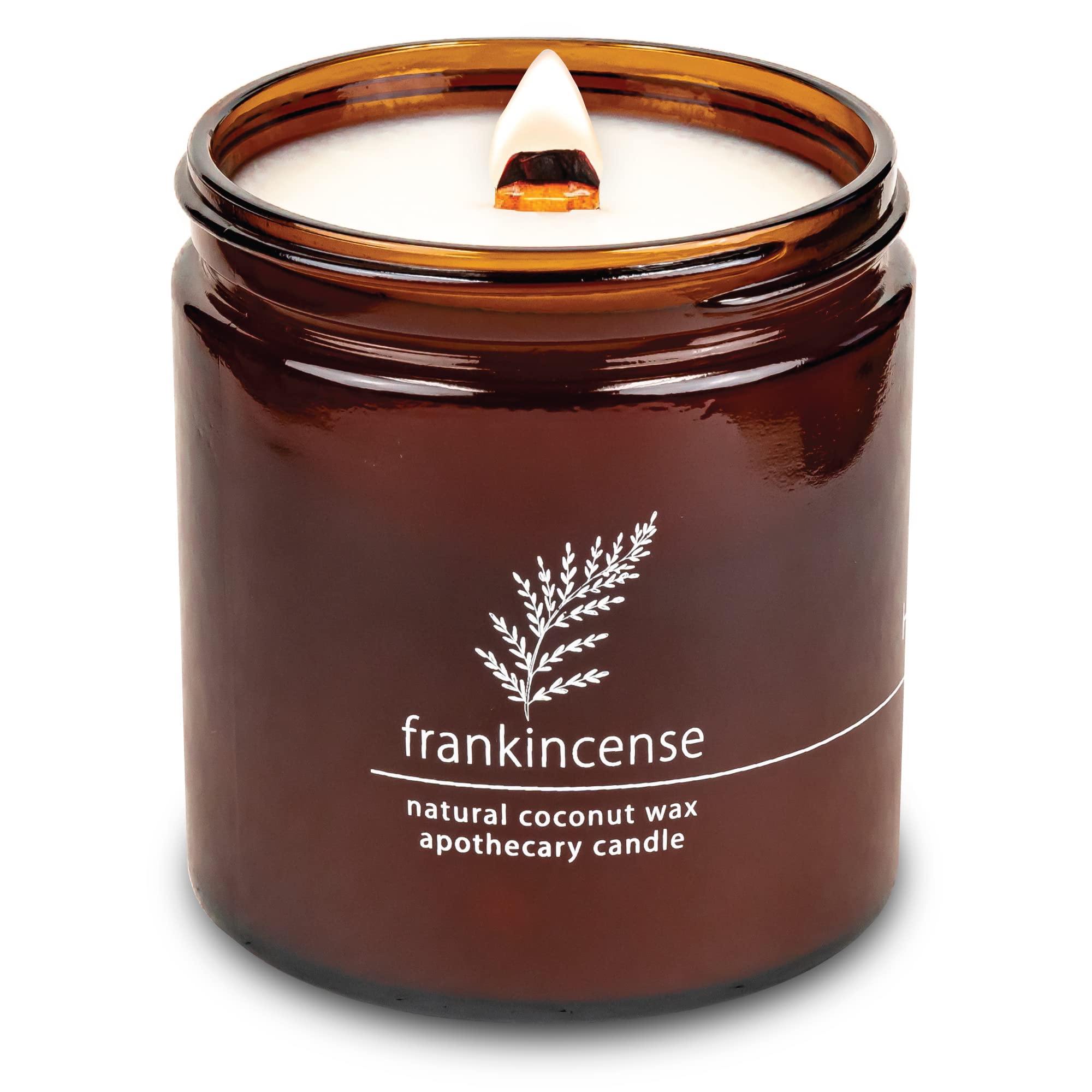 Hemlock Park crackling wood wick candle in 16 oz Frankincense for cozy evenings.