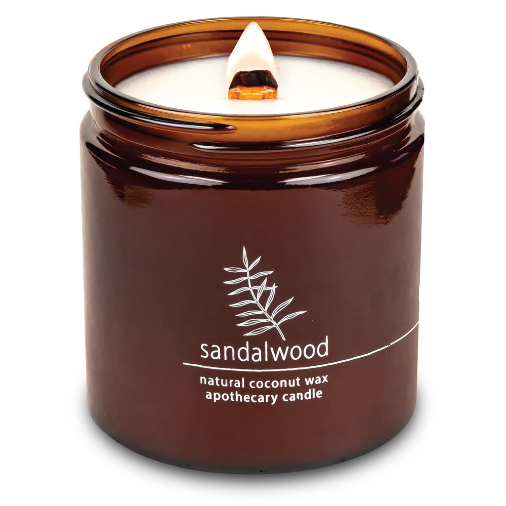 Hemlock Park crackling wood wick candle with sandalwood for cozy evenings.