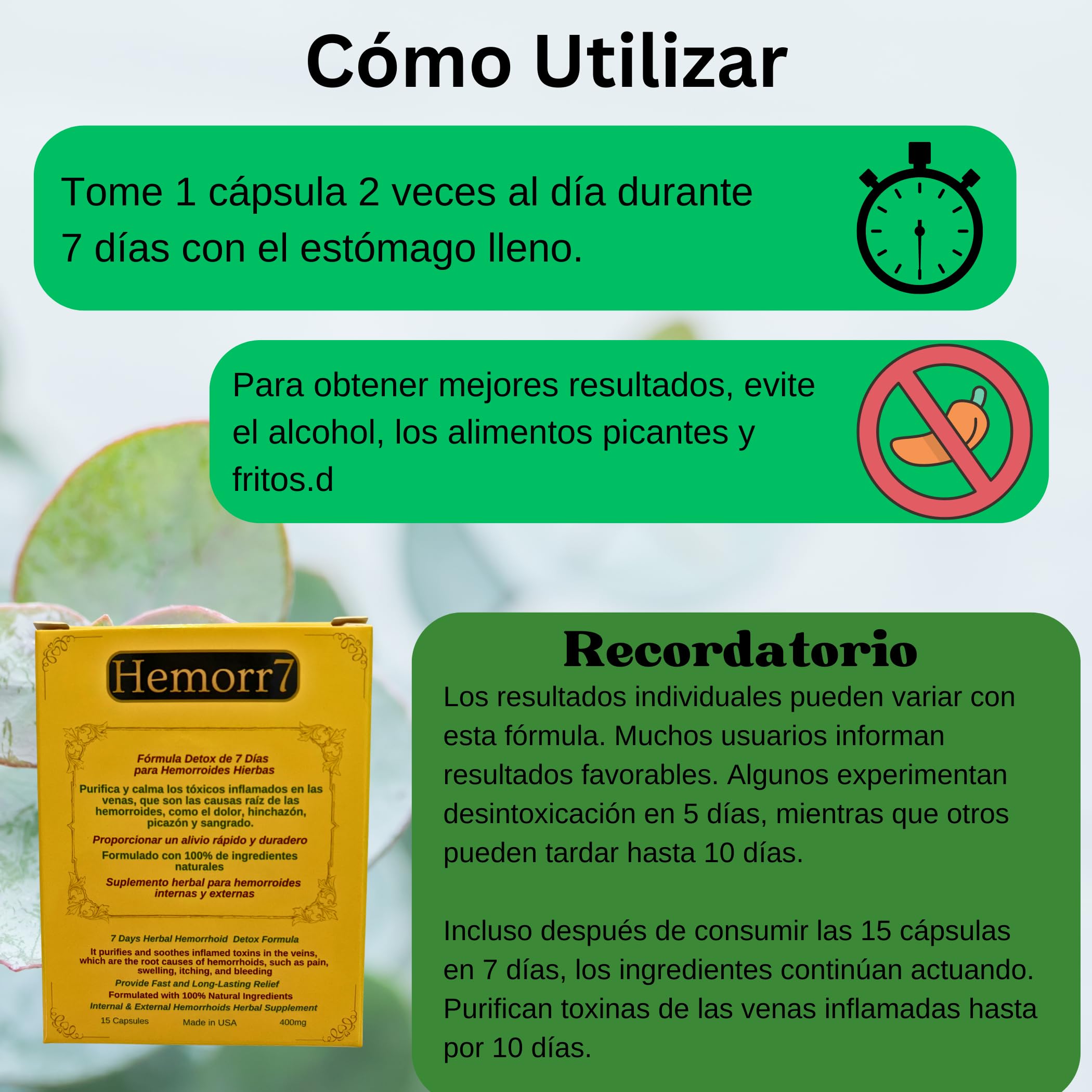 Hemorr7 daily-use setup shown with routine morning capsule.