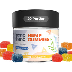 Hemp & Hand 500mg gummies bottle front for daily calm and rest