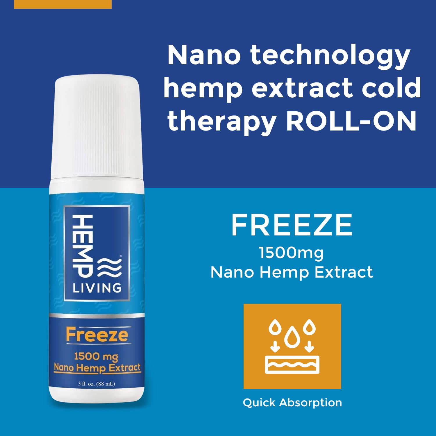 Hemp Living Freeze Roll-On applied on knee for targeted relief.