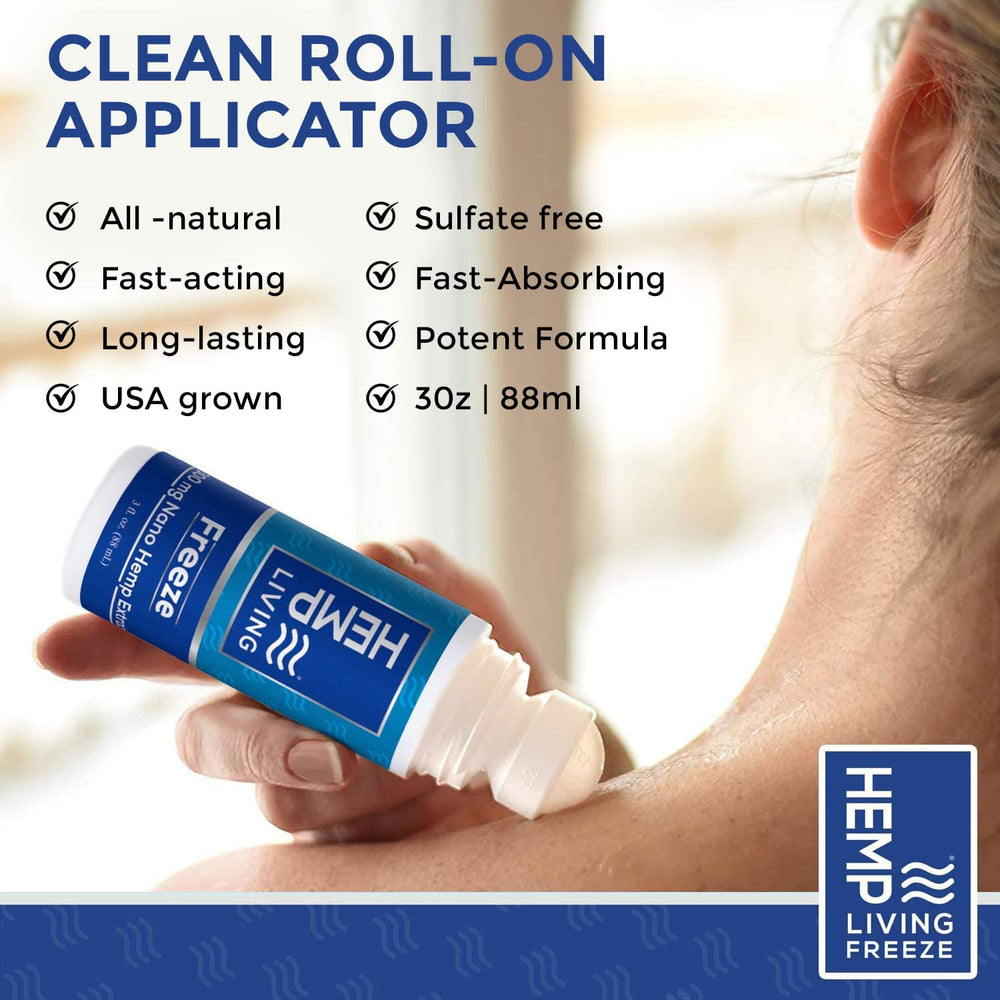 Cooling application on skin from Hemp Living Freeze Roll-On.
