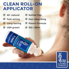 HEMP LIVING Freeze Roll-On applied to knee targets joints and muscles for relief