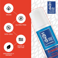 HEMP LIVING Freeze Roll-On featuring fast absorption for rapid relief.