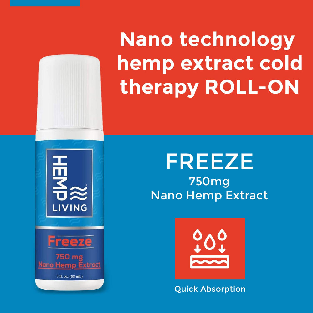 HEMP LIVING Freeze Roll-On menthol glow highlights refreshing cooling sensation upon contact.