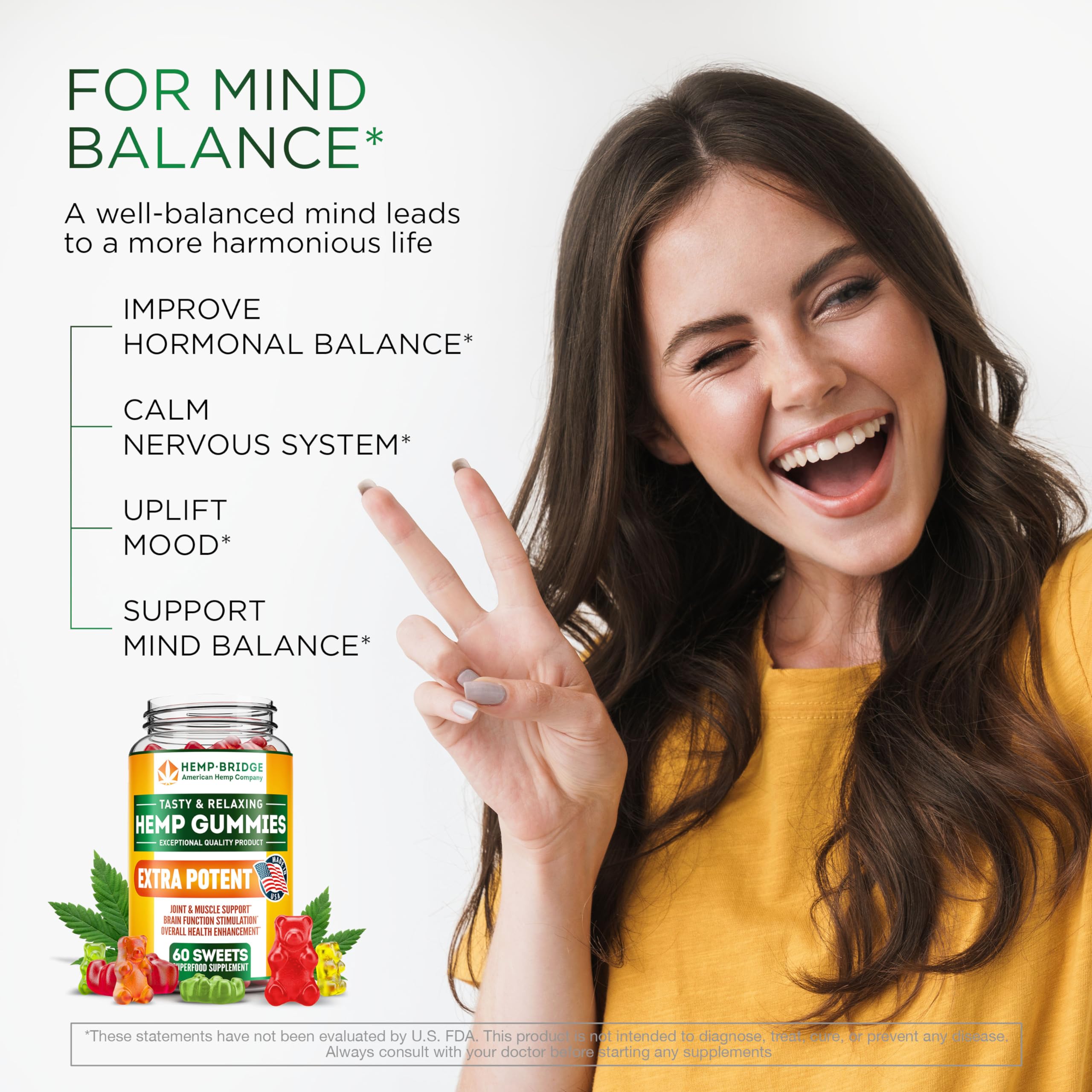 HempBridge omega-3-6-9 gummies bottle adds skin and hair support.