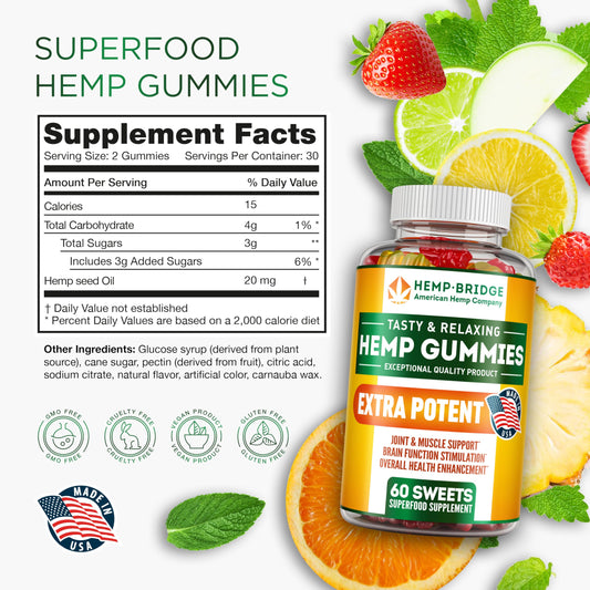 HempBridge relaxation gummies bottle supports daily calm and balance.