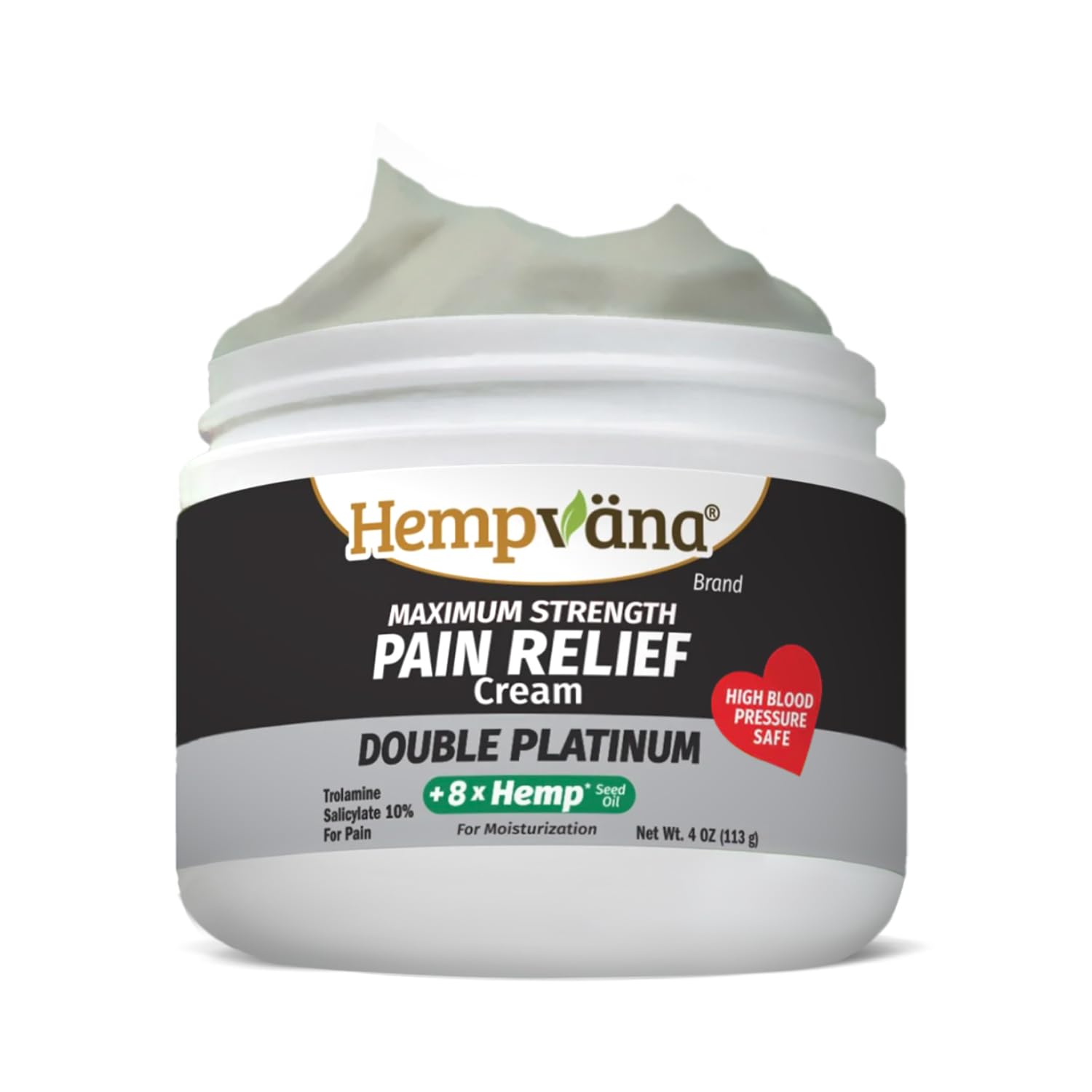 Hempvana Double Platinum Relief Cream jar showing compact 3 oz size for easy use