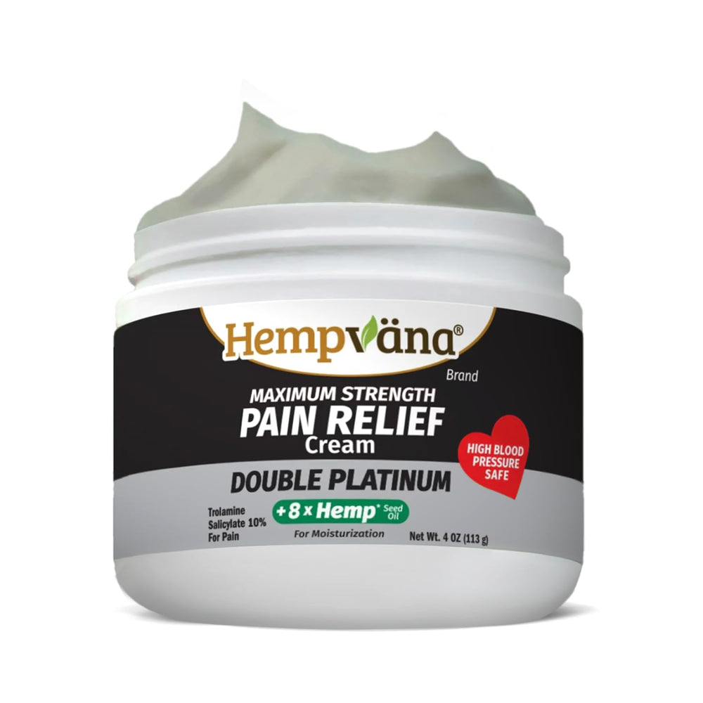 Hempvana Double Platinum Relief Cream jar showing compact 3 oz size for easy use