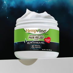 USA-made Hempvana Extreme Pain Relief Cream label on jar.