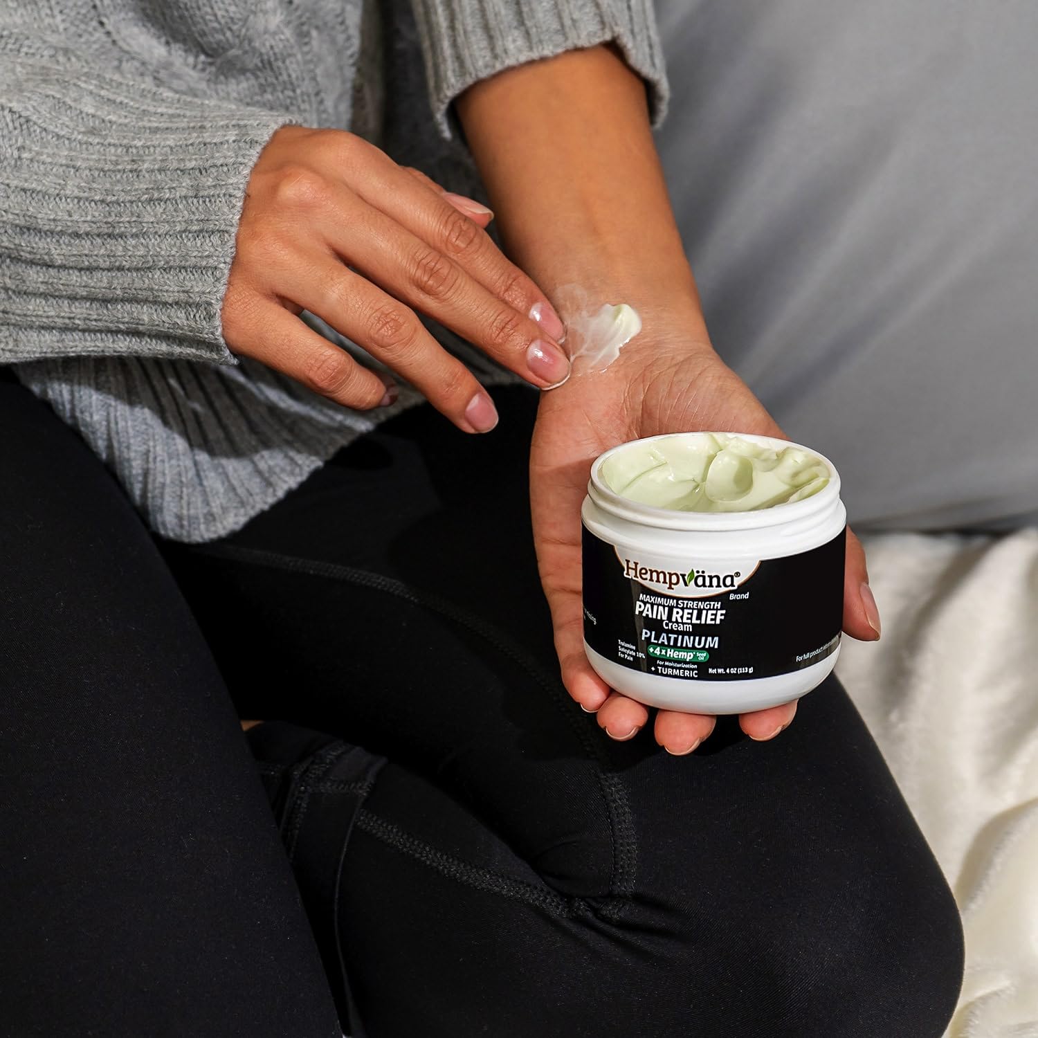 Hempvana Platinum application on the shoulder for targeted relief