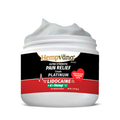 Hempvana Platinum lidocaine cream front label highlighting 4x seed oil benefits