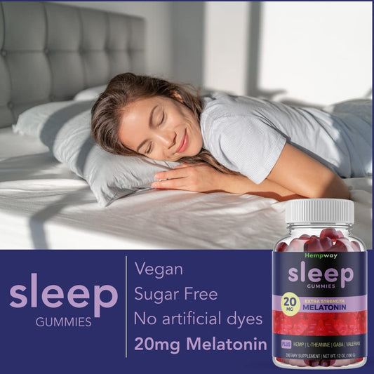HEMPWAY melatonin 20mg gummy close up highlighting strawberry flavor