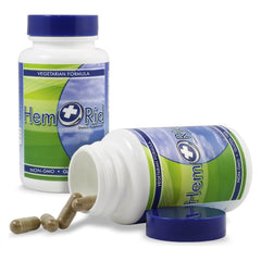 HemRid label close-up shows USA-made, GMP-certified production.