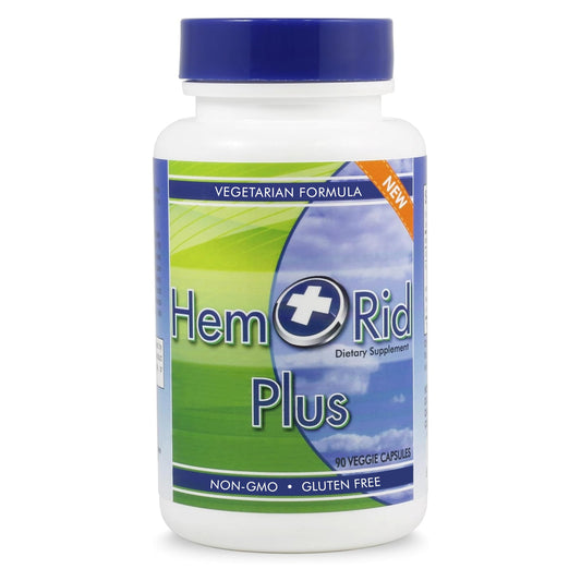 HemRid Plus bottle front showing the herbal formula for daily vein comfort.