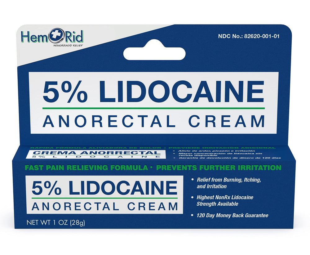 HemRid tube cap closeup highlighting packaging and lidocaine 5%.