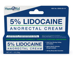 HemRid tube cap closeup highlighting packaging and lidocaine 5%.