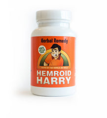 Hemroid Harry's Herbal Remedy bottle pouring, convenient daily natural support.