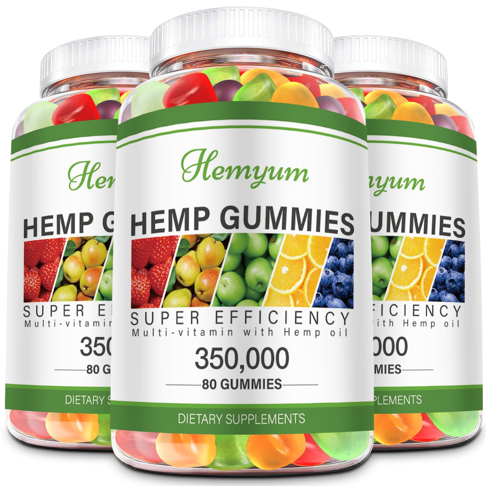 Hemyum Hemp Gummies bottle-front view for convenient daily wellness support.