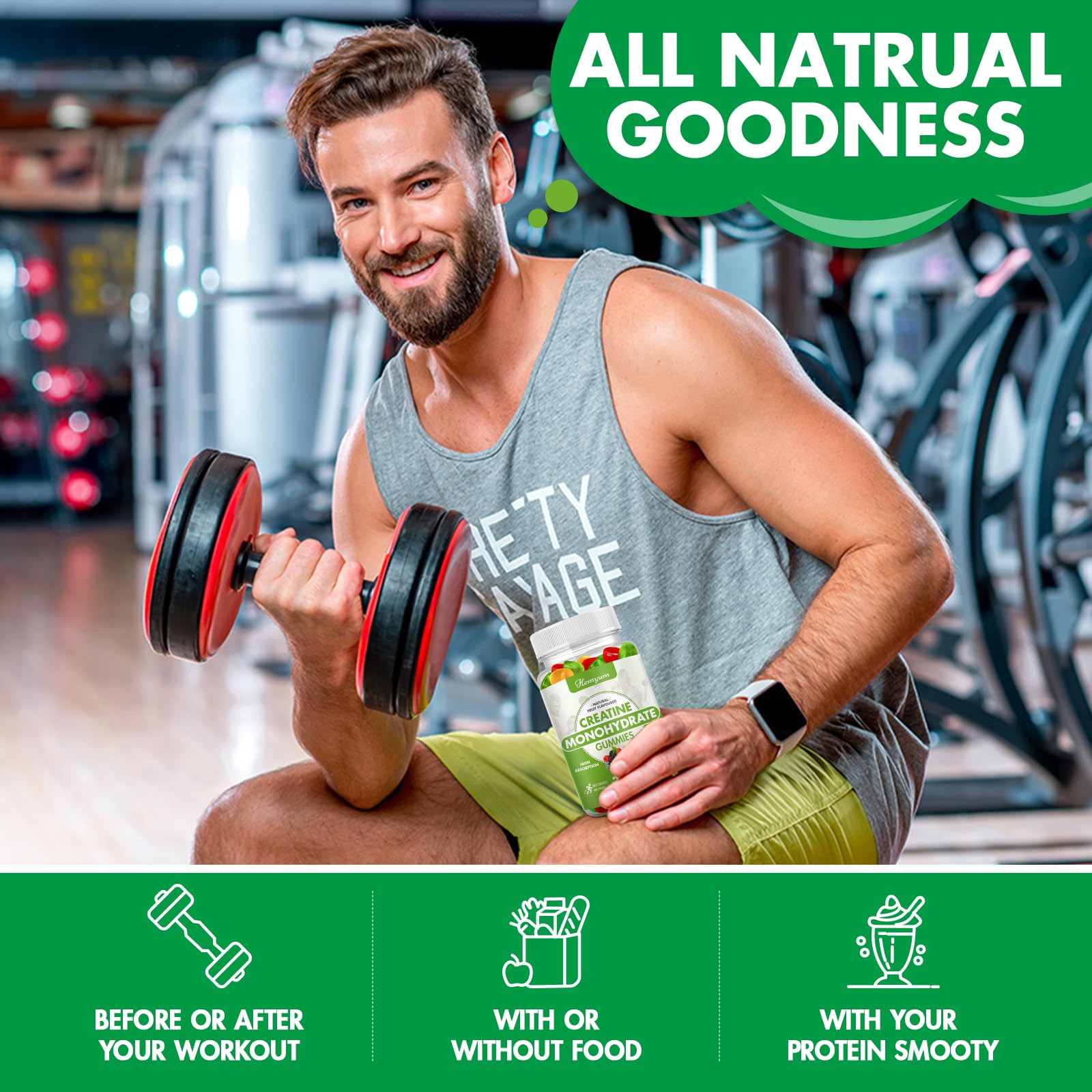 Hemyum Creatine Gummies in action during workout boosts endurance and focus