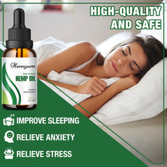 Hemyum hemp oil drops packaging box highlights organic origin and safety certifications